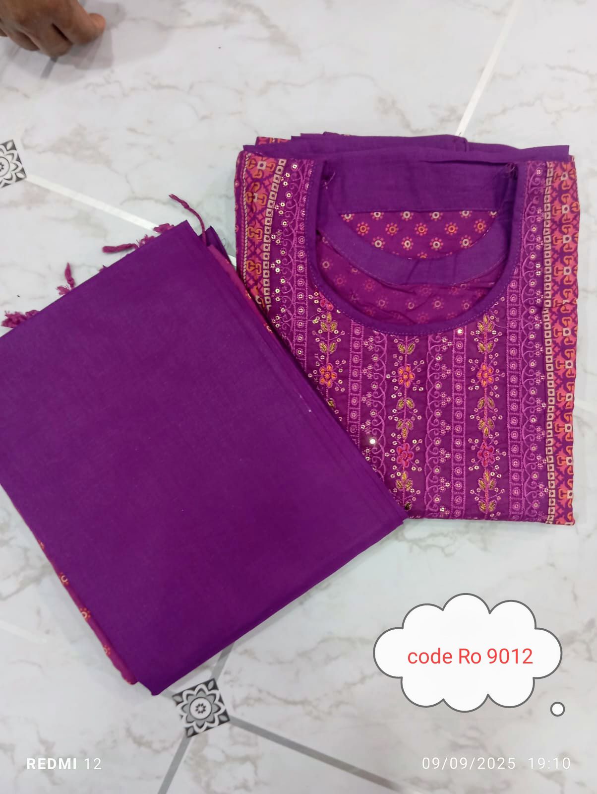 Aarong pure cotton with embroidery secuince work code RO 9012