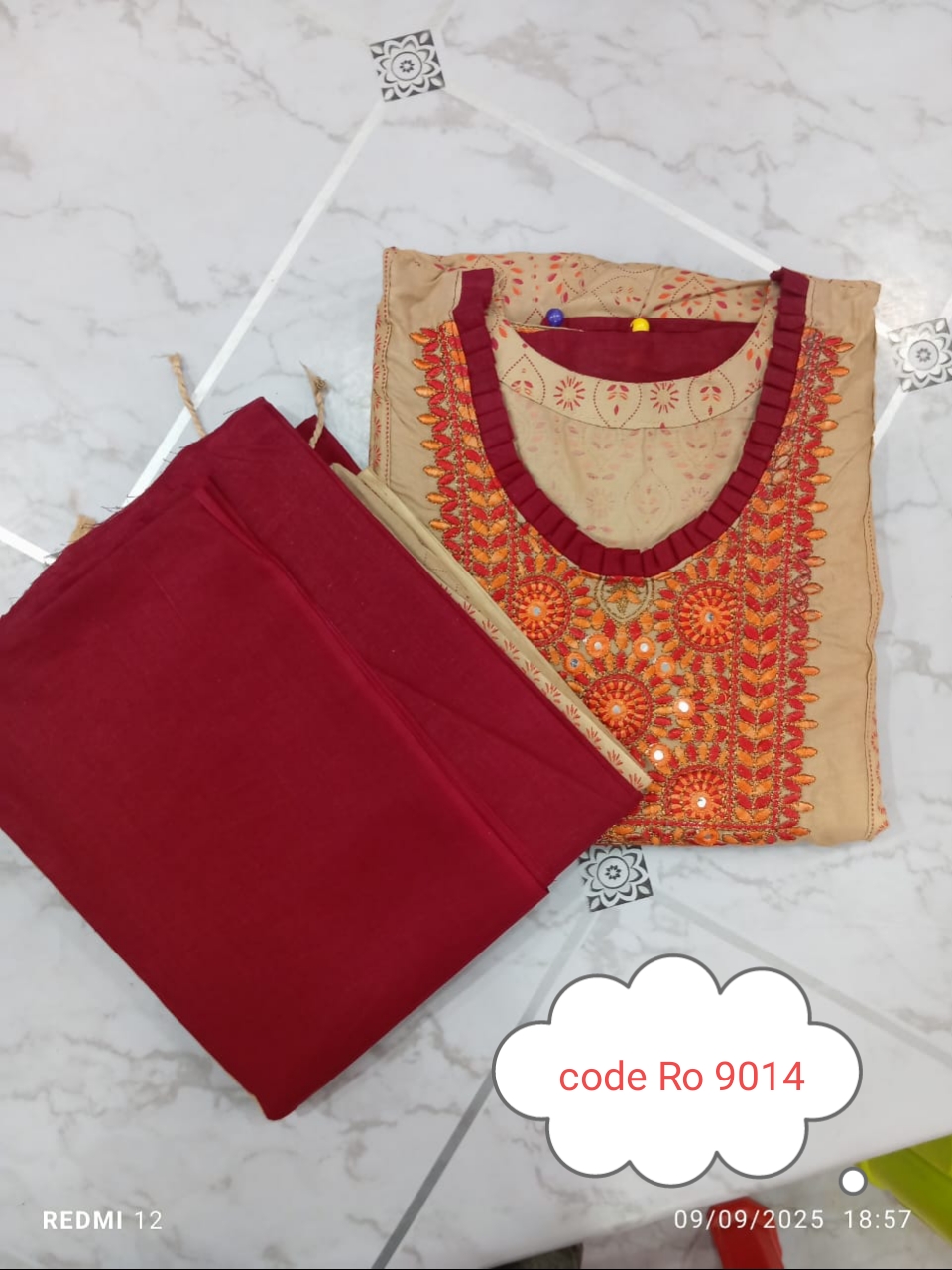 Aarong pure cotton with embroidery secuince work code RO 9014