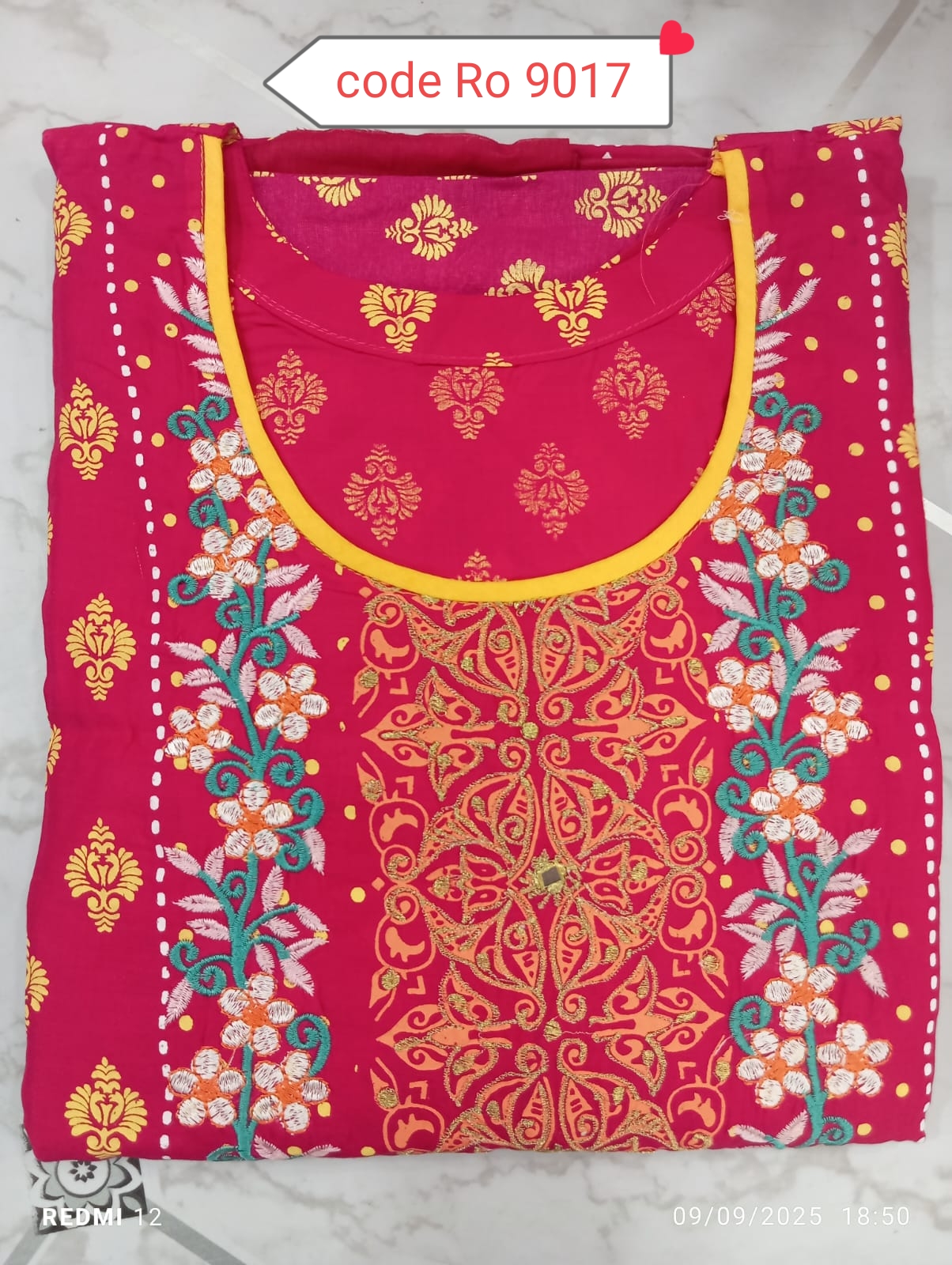 Aarong pure cotton with embroidery secuince work code RO 9017