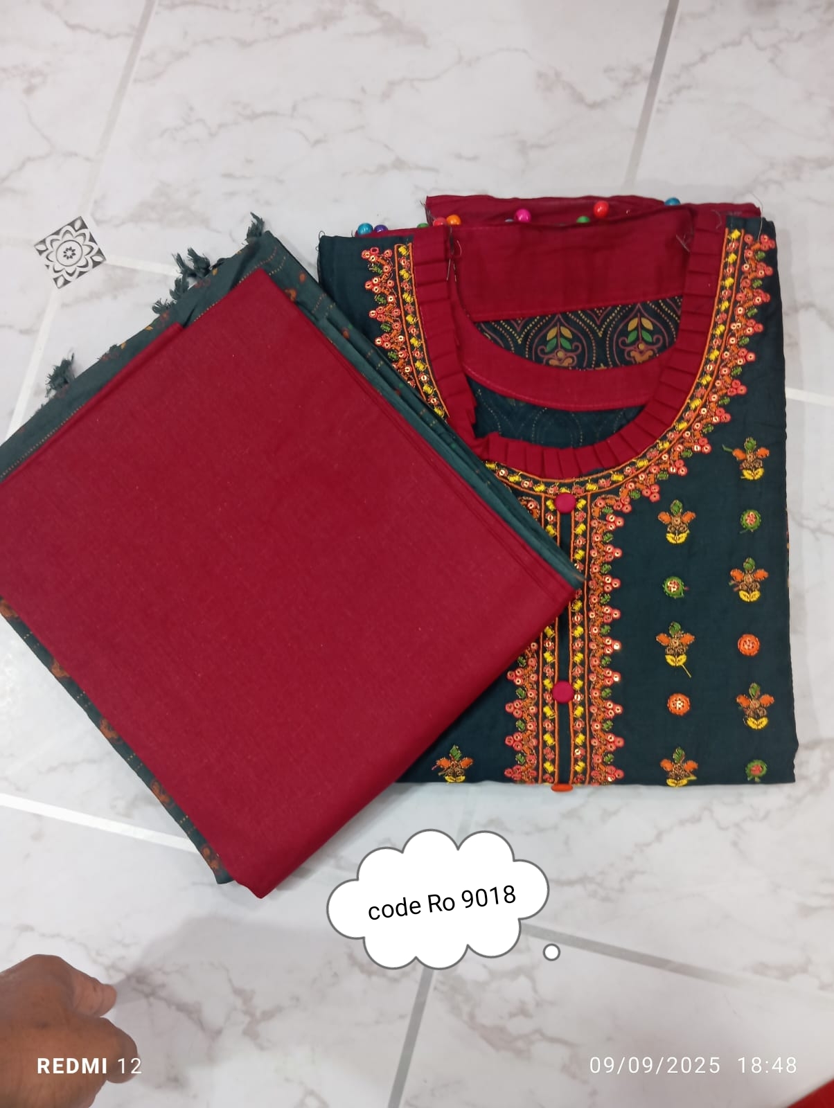 Aarong pure cotton with embroidery secuince work code RO 9018