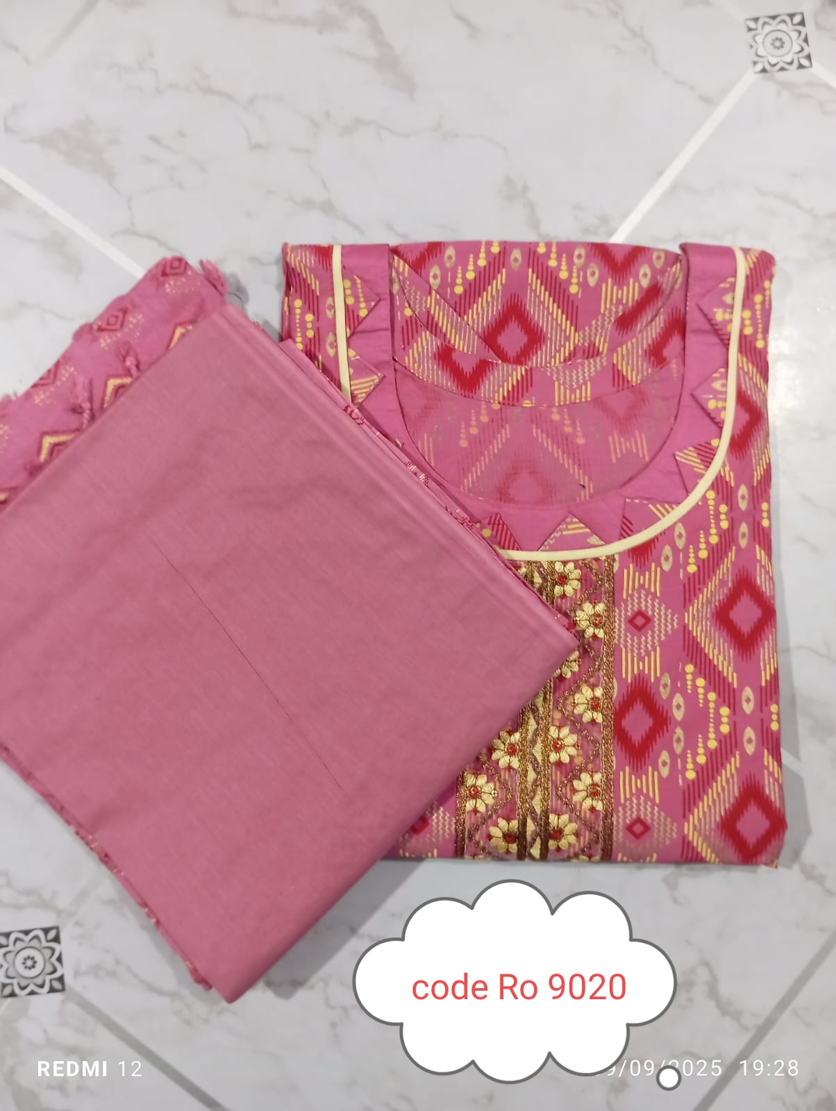 Aarong pure cotton with embroidery secuince work code RO 9020