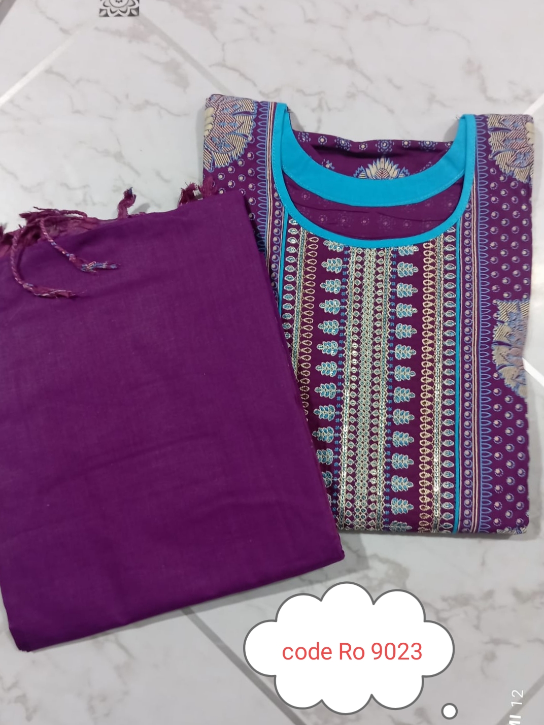 Aarong pure cotton with embroidery secuince work code RO 9023