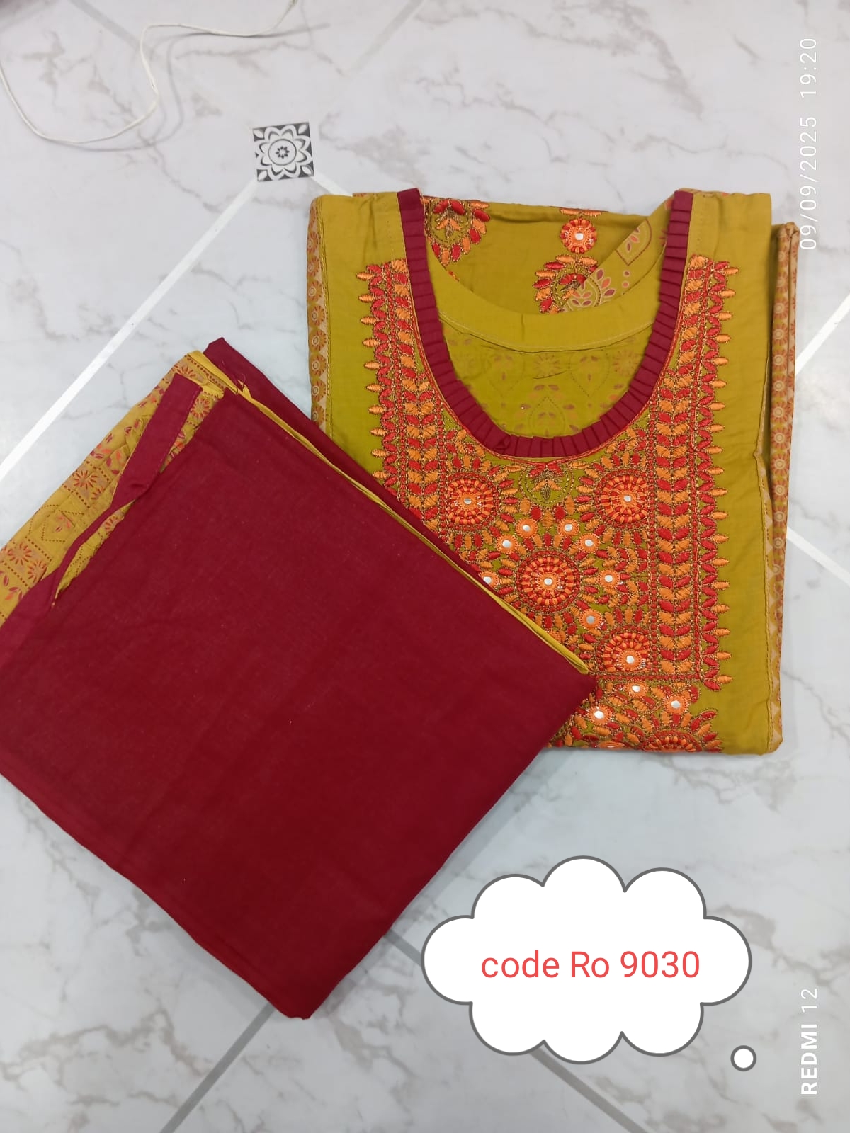Aarong pure cotton with embroidery secuince work code RO 9030