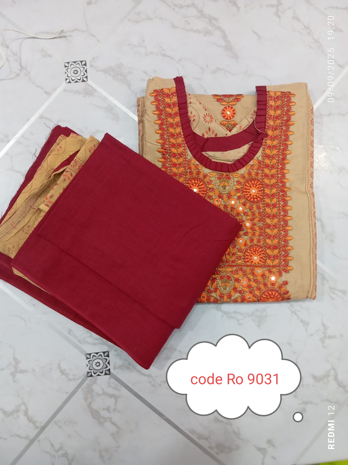 Aarong pure cotton with embroidery secuince work code RO 9031