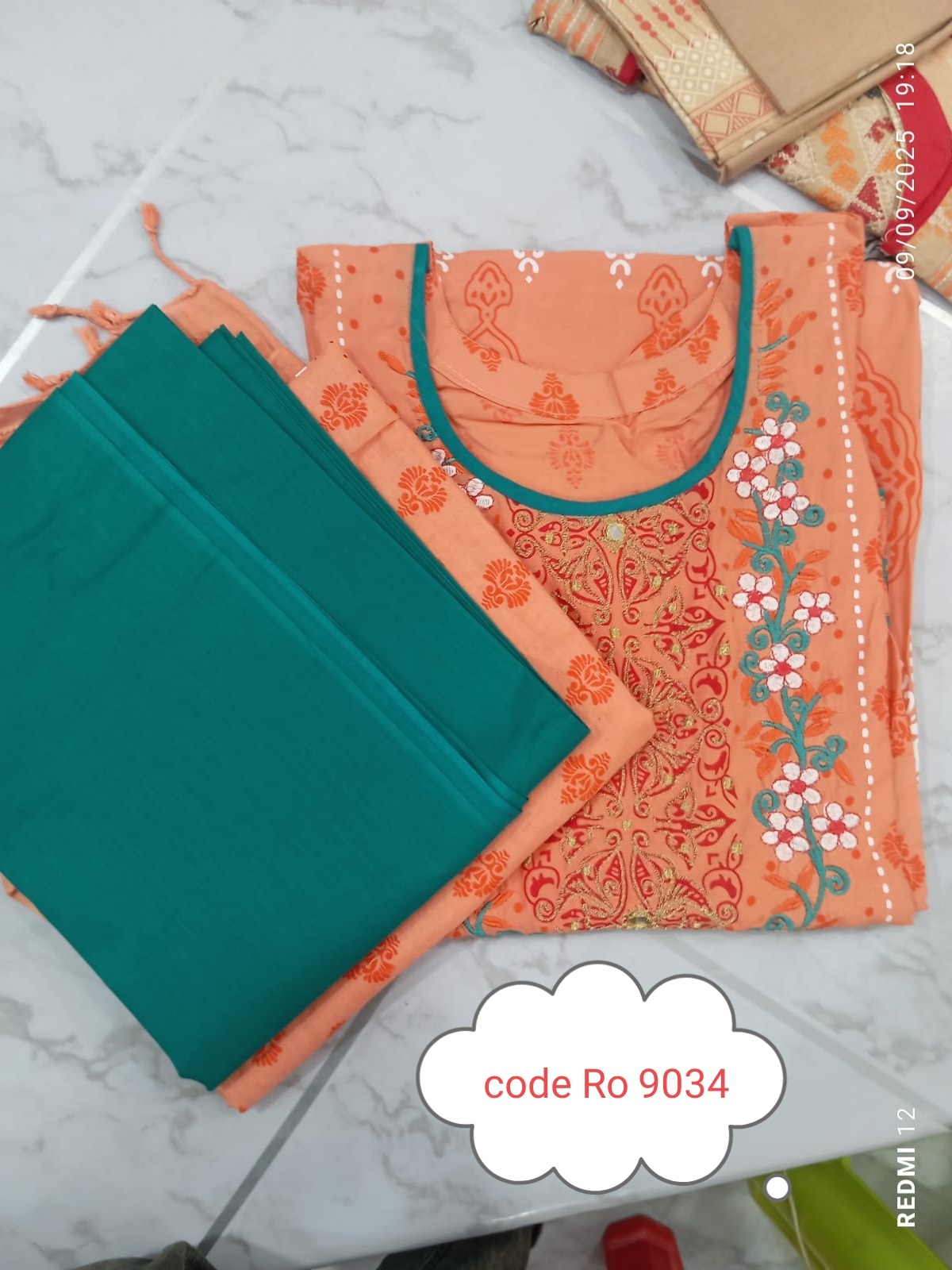 Aarong pure cotton with embroidery secuince work code RO 9034