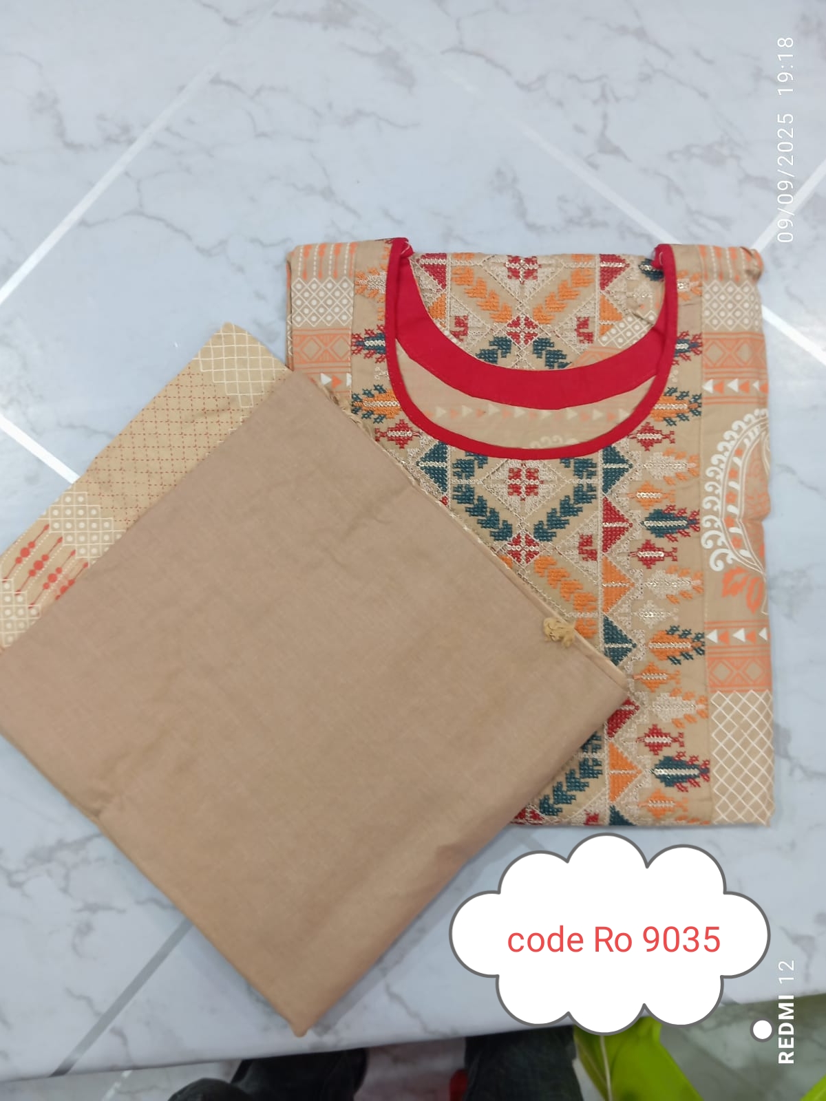 Aarong pure cotton with embroidery secuince work code RO 9035