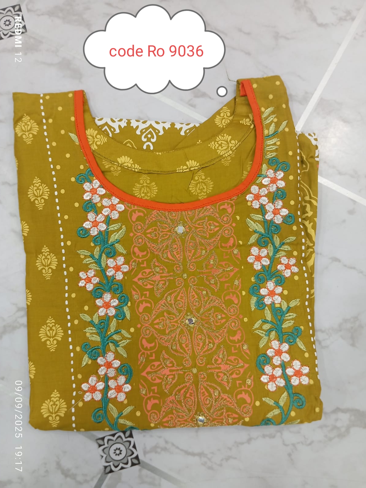 Aarong pure cotton with embroidery secuince work code RO 9036