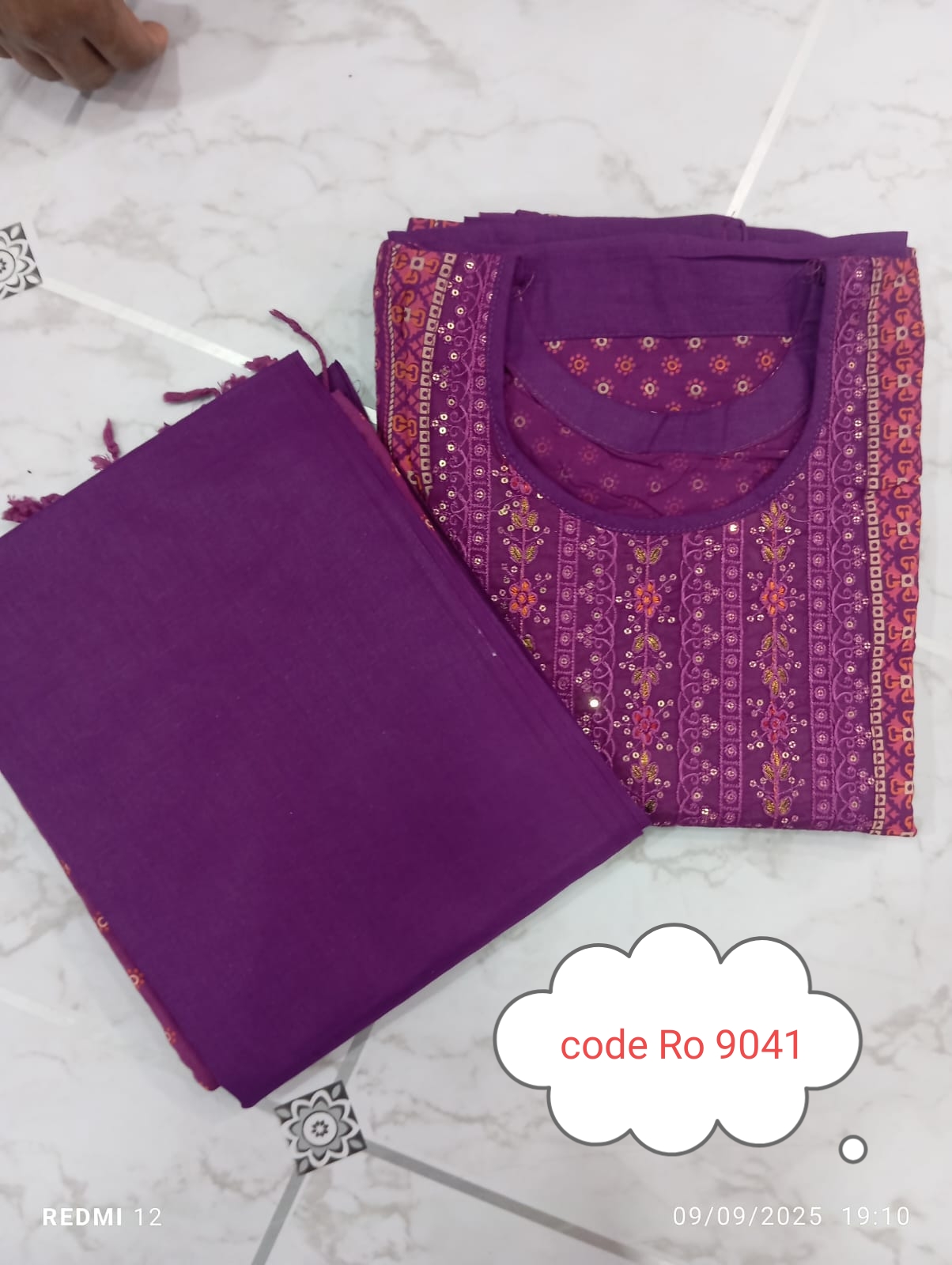 Aarong pure cotton with embroidery secuince work code RO 9041