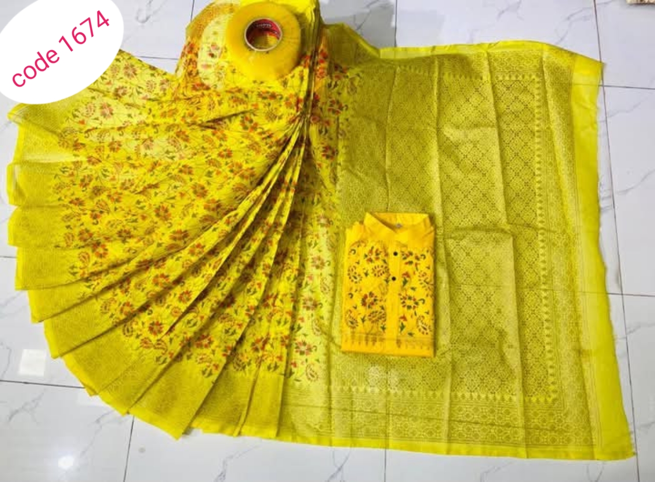 Half Silk saree & panjabi couple set code 1674
