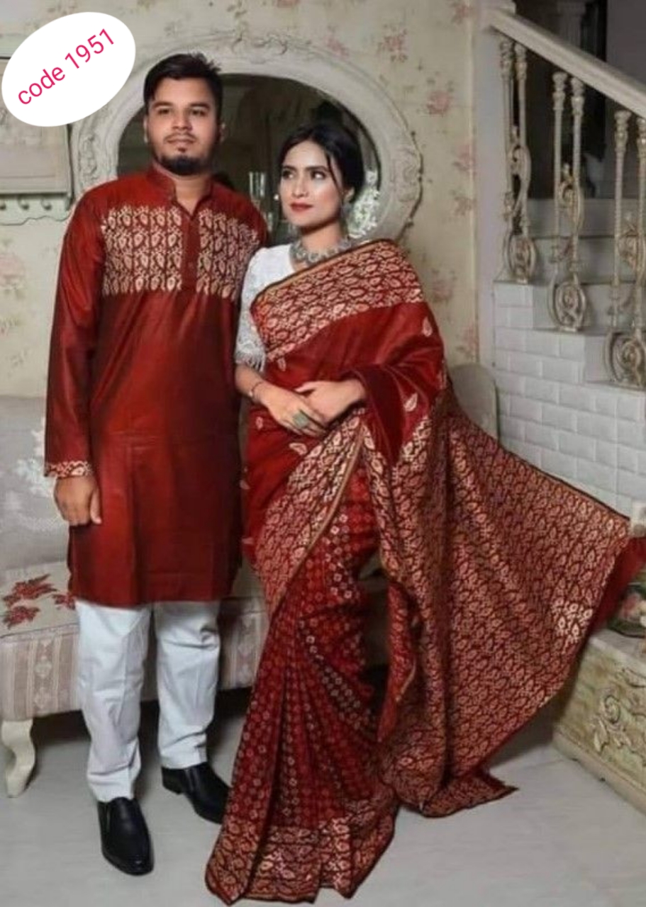 Half Silk saree & panjabi couple set code 1951
