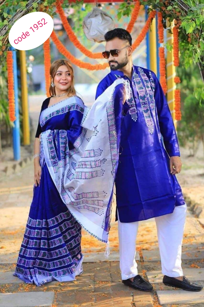 Half Silk saree & panjabi couple set code 1952