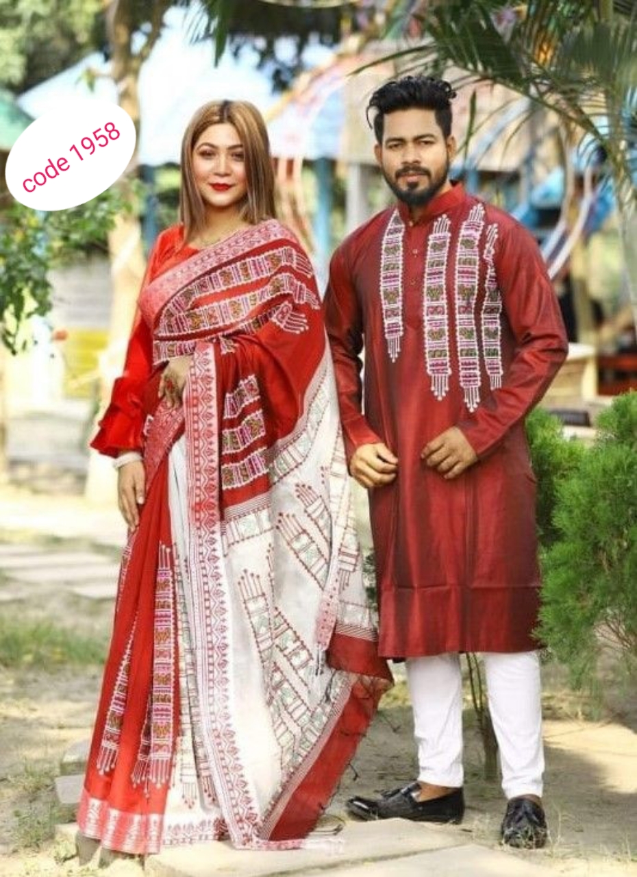 Half Silk saree & panjabi couple set code 1958
