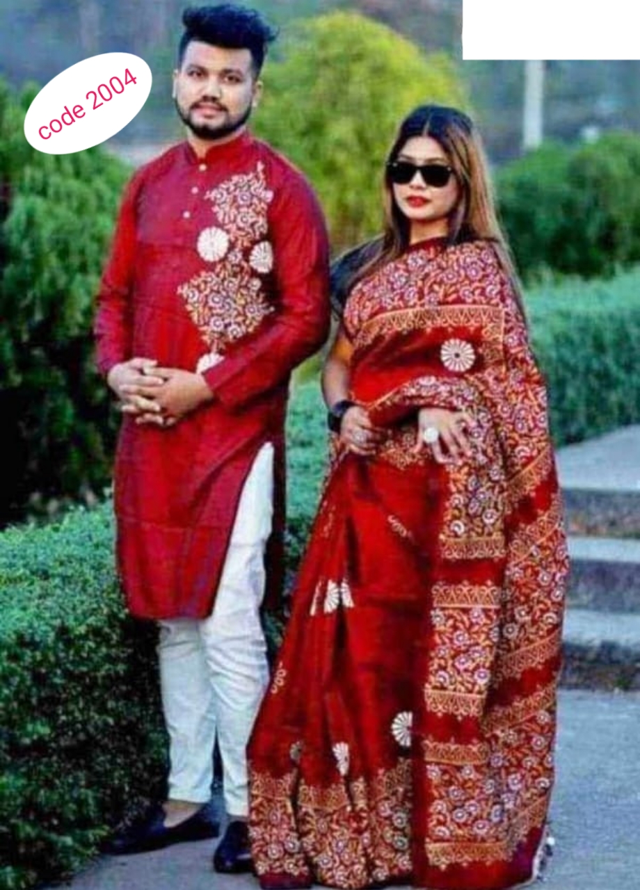 Half Silk saree & panjabi couple set code 2004