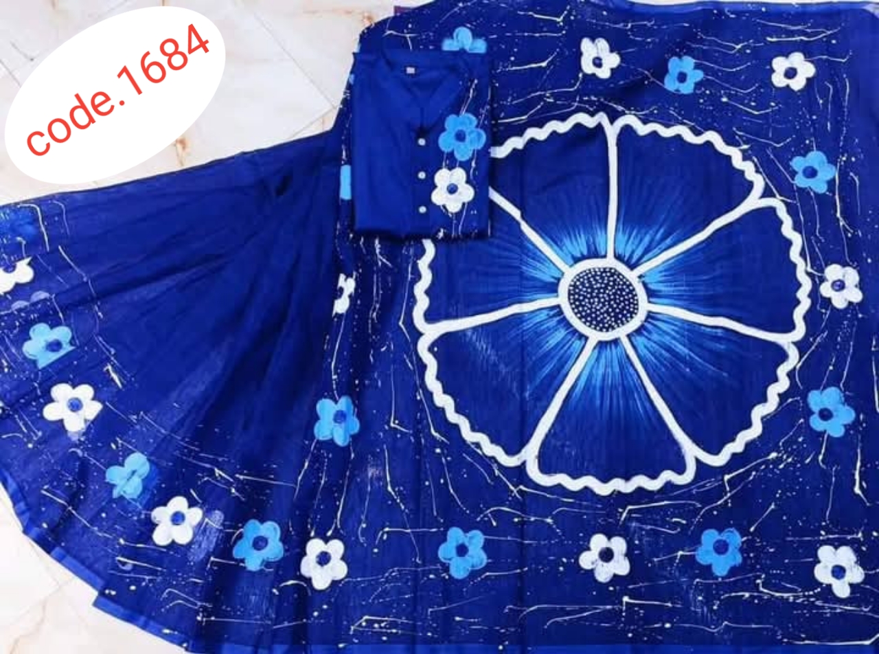 Hand Print saree with Punjabi couple set code 1684