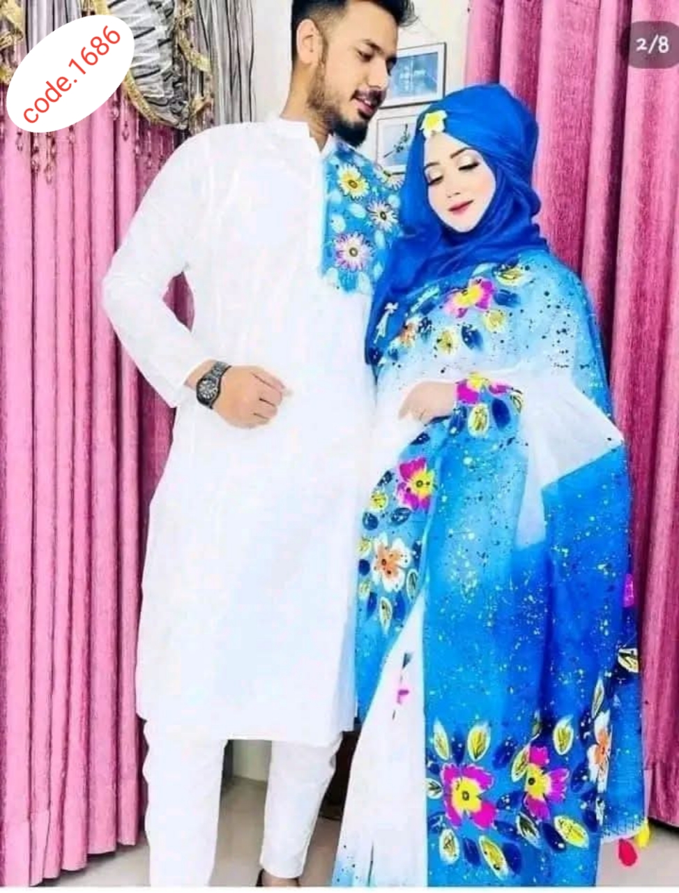 Hand Print saree with Punjabi couple set code 1686