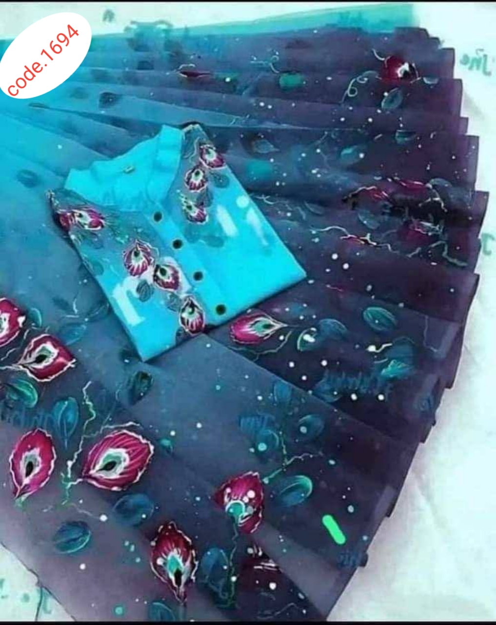 Hand Print saree with Punjabi couple set code 1694