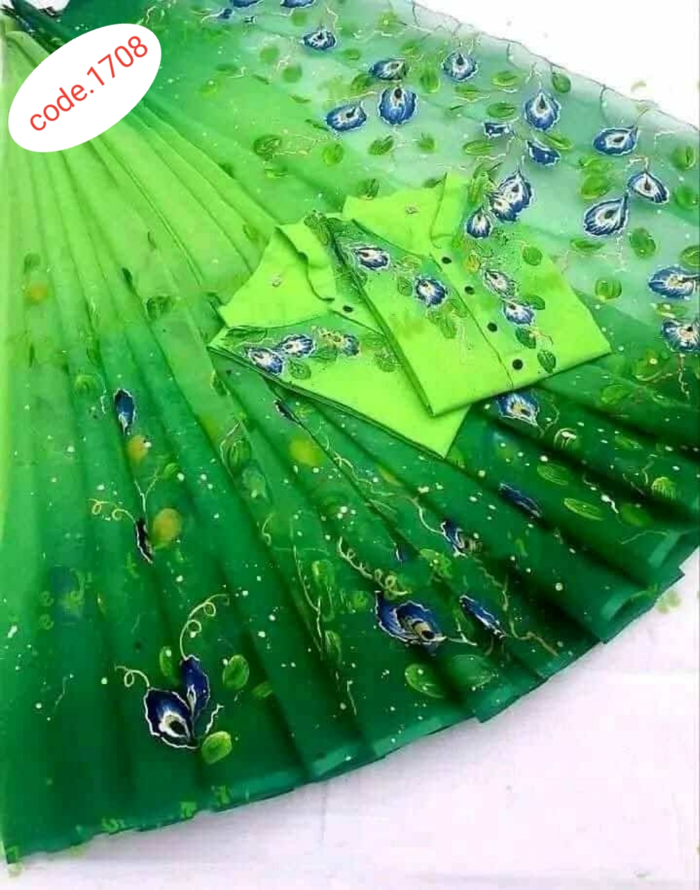 Hand Print saree with Punjabi couple set code 1708