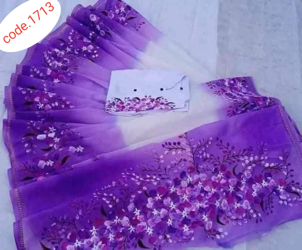 Hand Print saree with Punjabi couple set code 1713