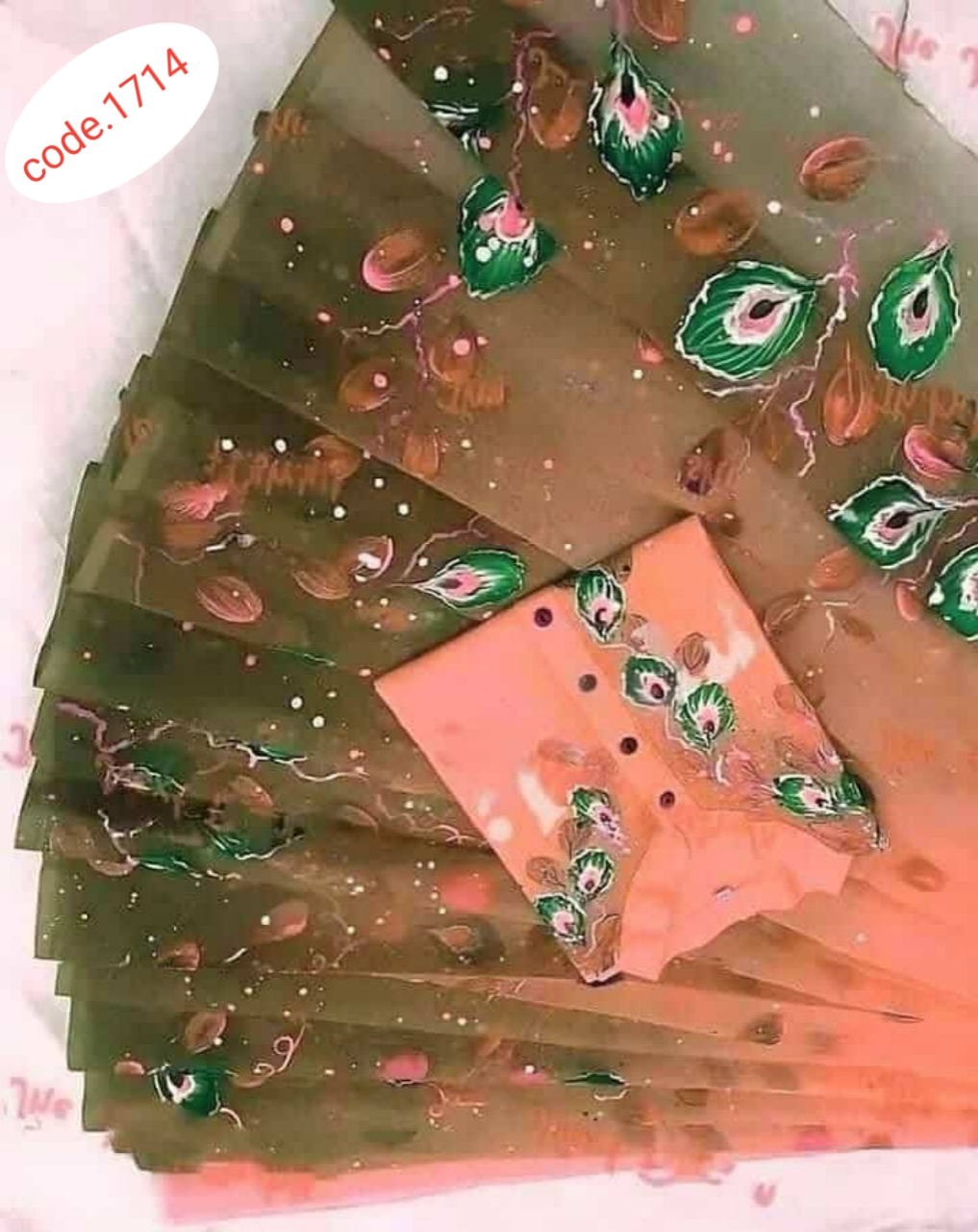 Hand Print saree with Punjabi couple set code 1714