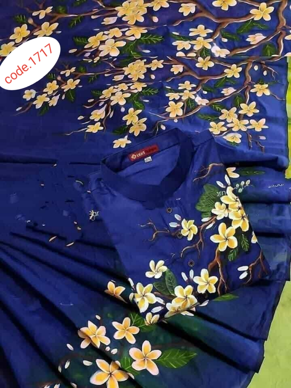 Hand Print saree with Punjabi couple set code 1717