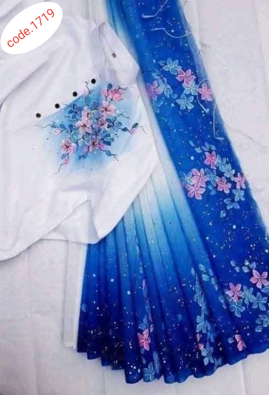 Hand Print saree with Punjabi couple set code 1719