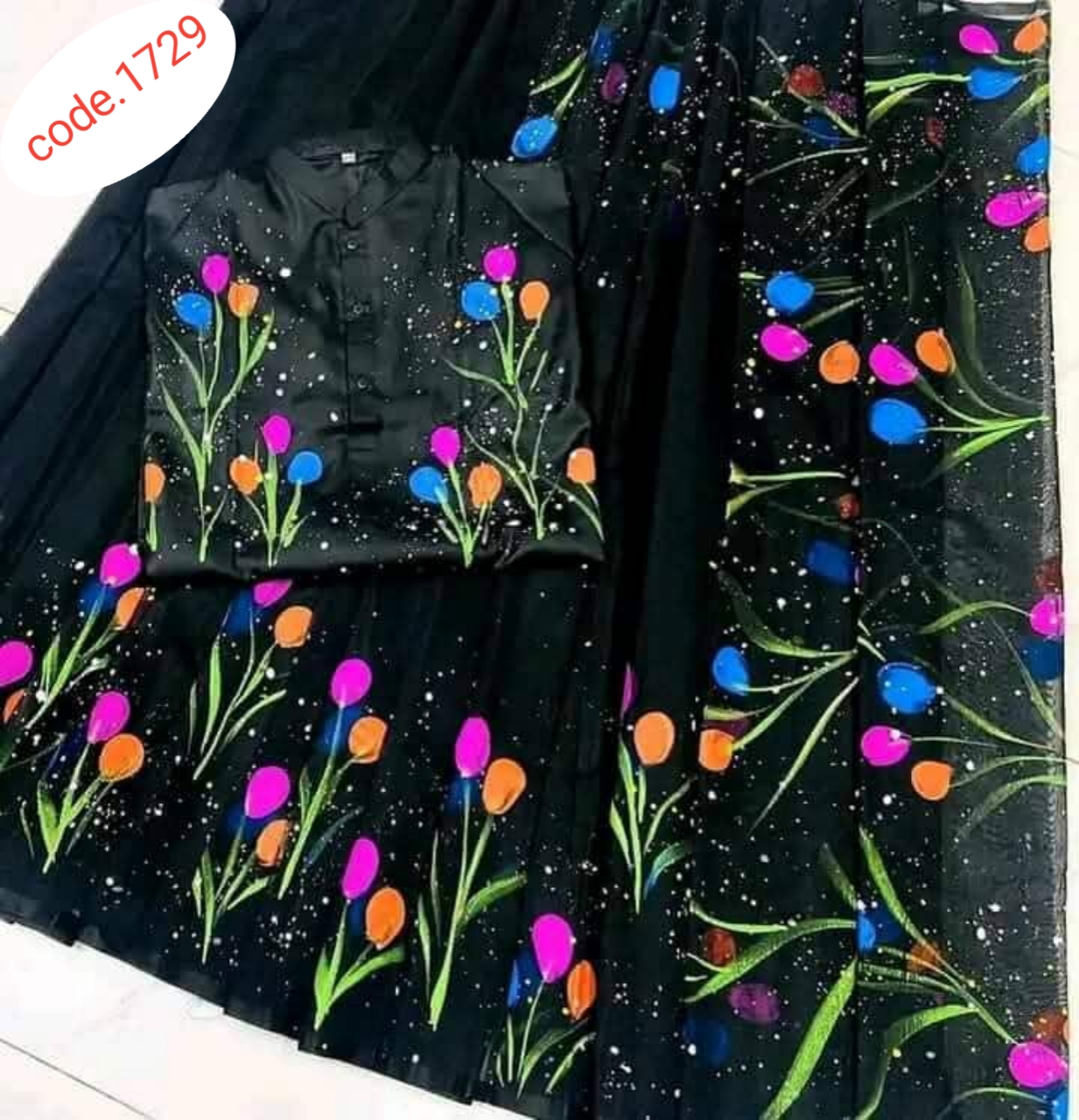 Hand Print saree with Punjabi couple set code 1729