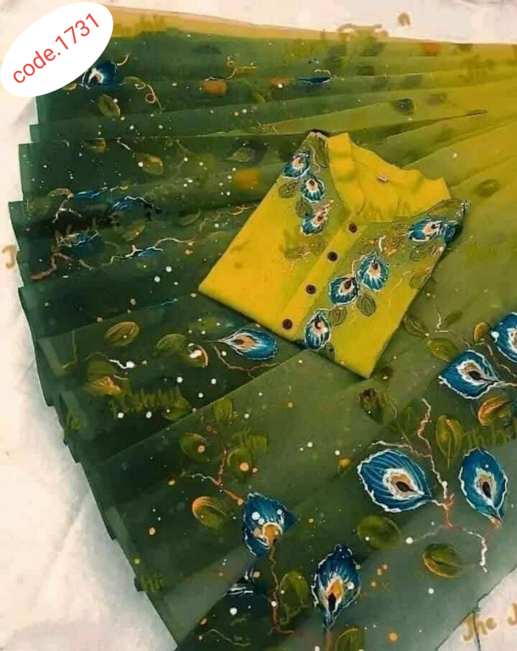 Hand Print saree with Punjabi couple set code 1731