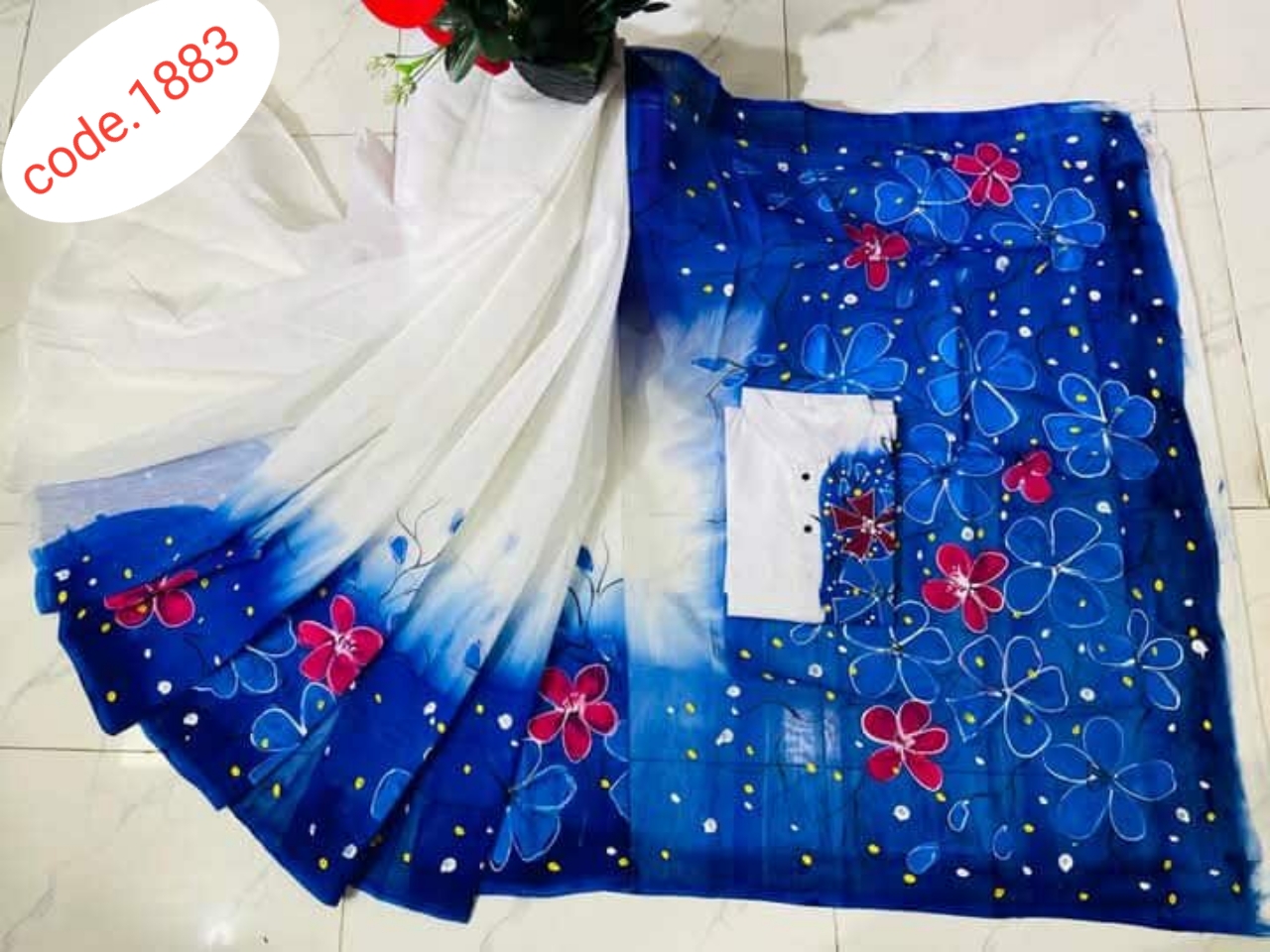 Hand Print saree with Punjabi couple set code 1883