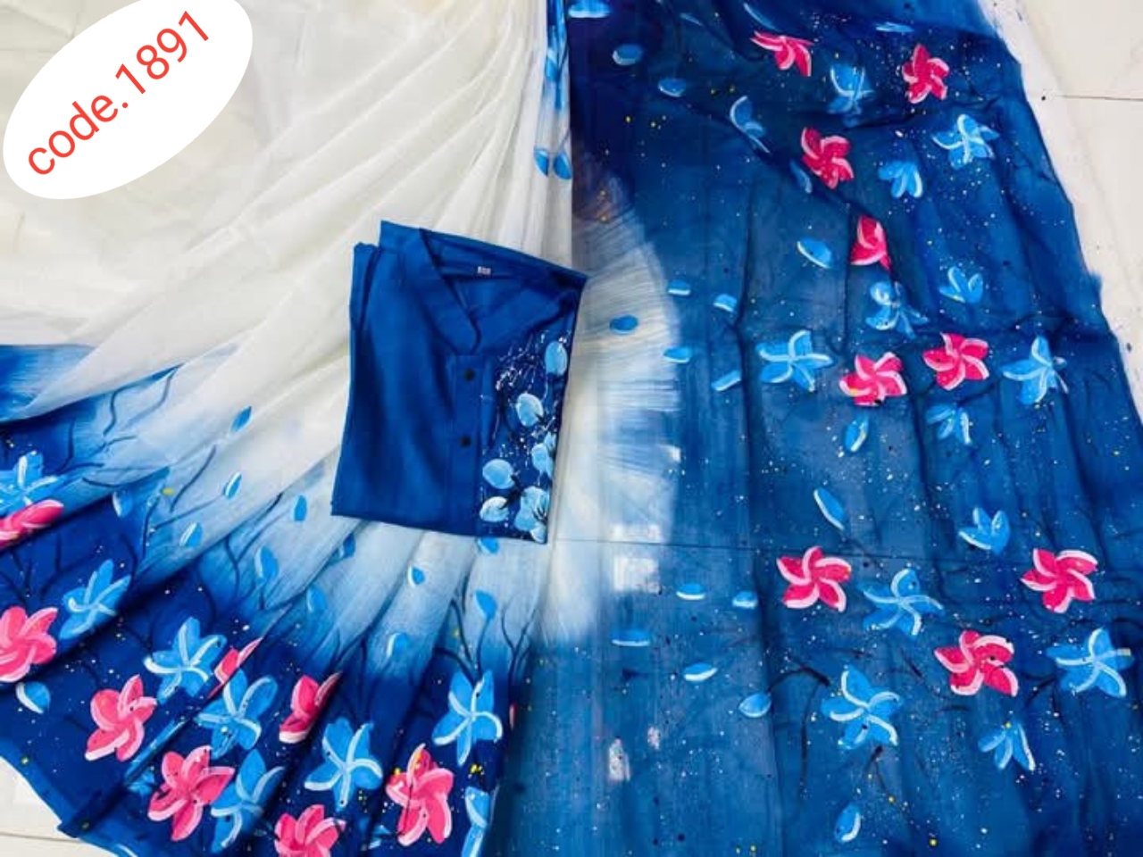 Hand Print saree with Punjabi couple set code 1891