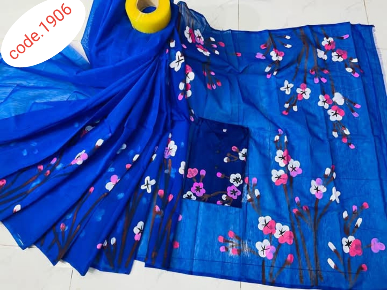 Hand Print saree with Punjabi couple set code 1906