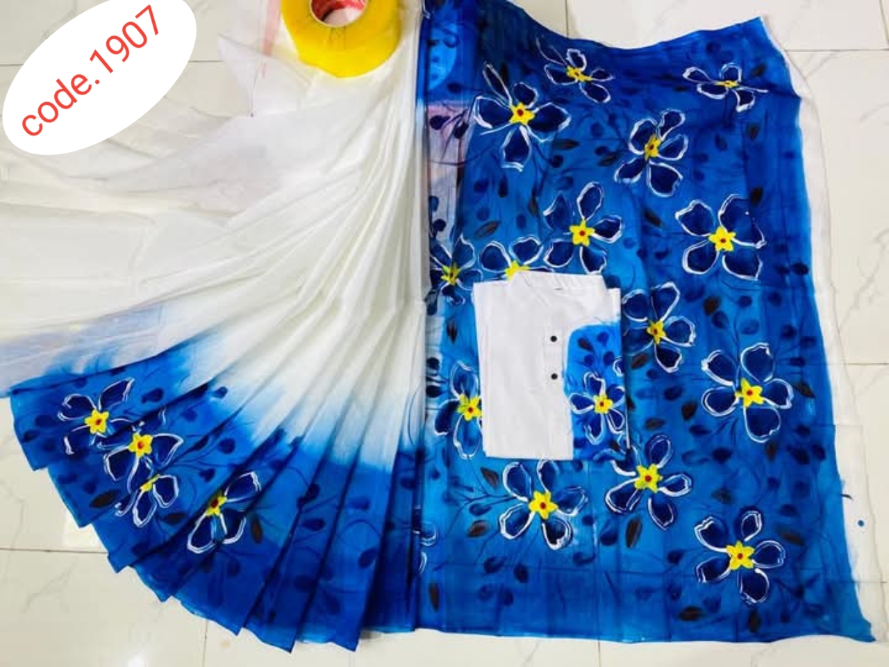 Hand Print saree with Punjabi couple set code 1907