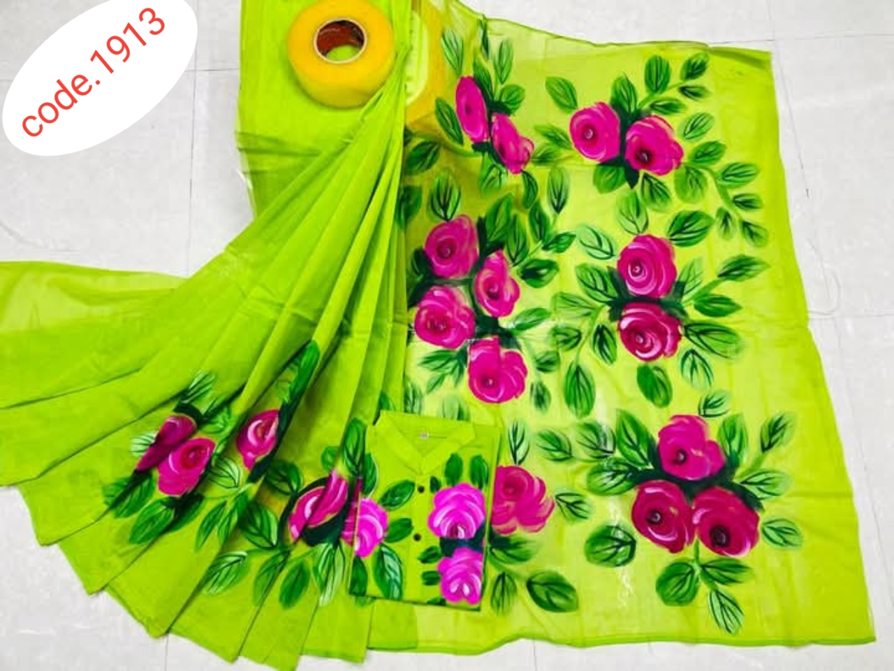 Hand Print saree with Punjabi couple set code 1913