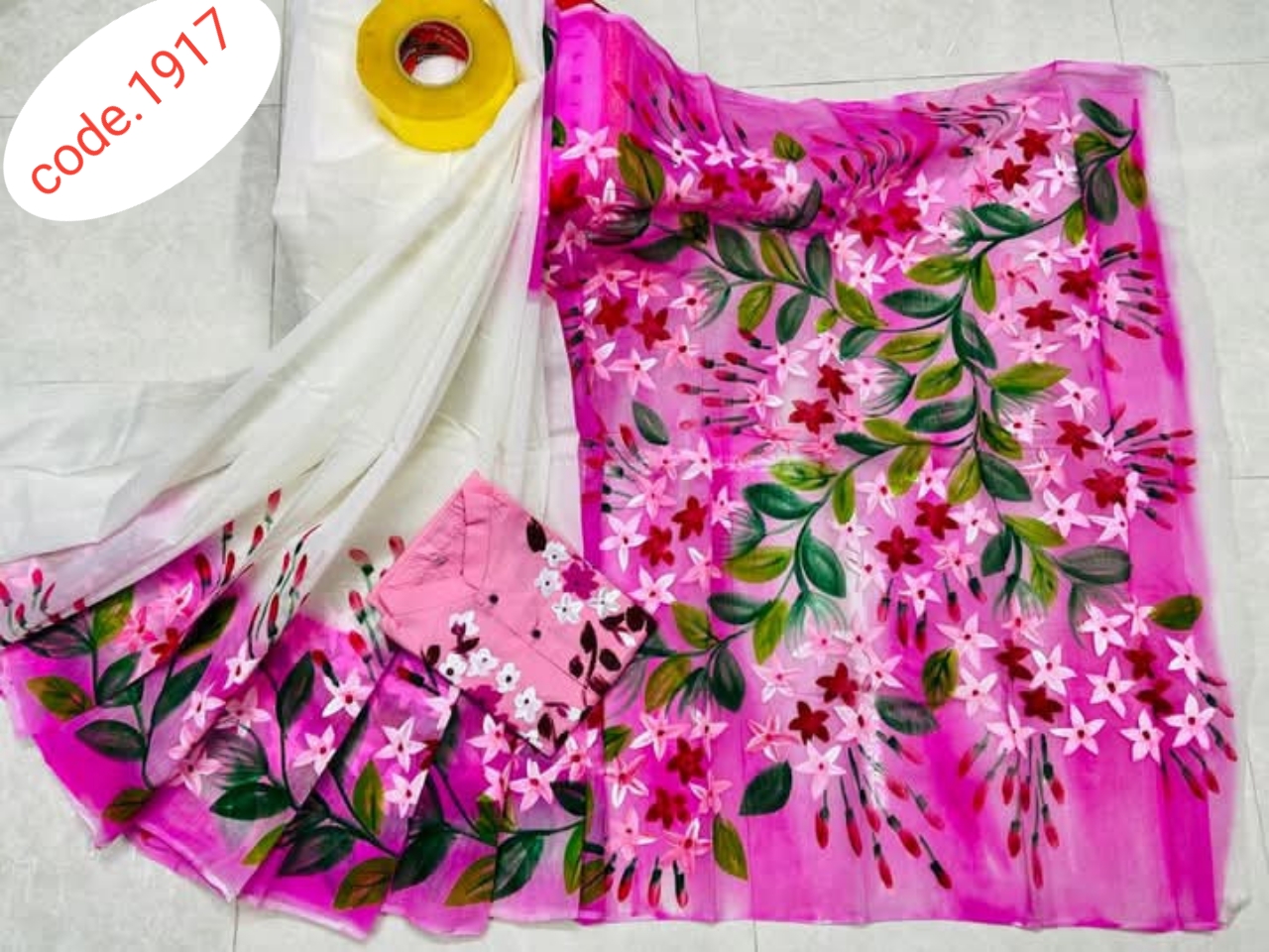 Hand Print saree with Punjabi couple set code 1917