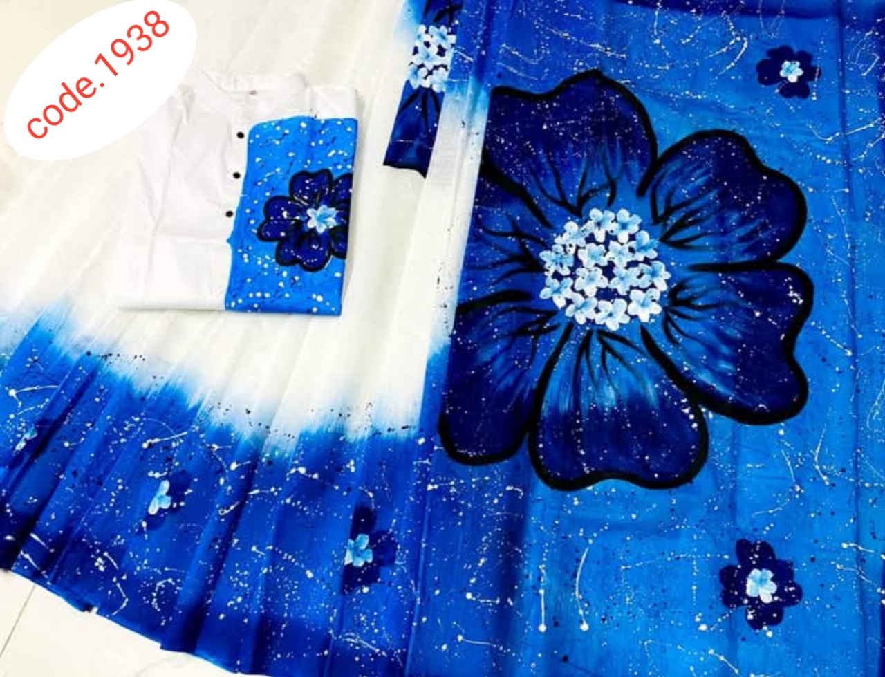 Hand Print saree with Punjabi couple set code 1938