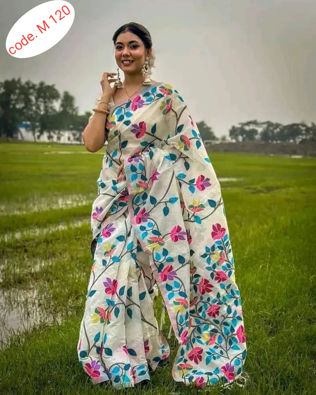 Soft half silk sharee code. M 120