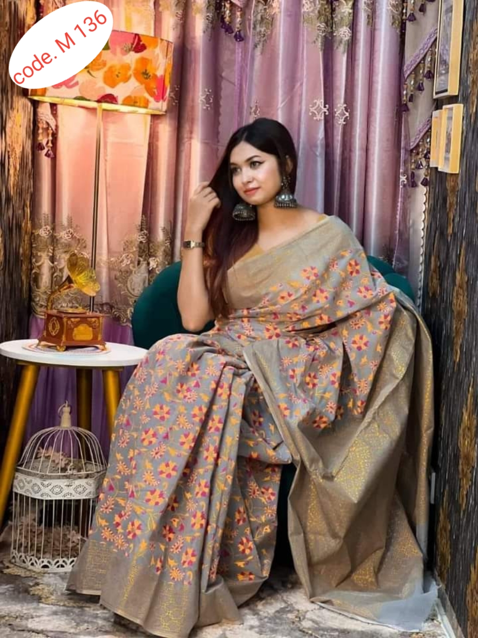 Half Silk saree code M 136