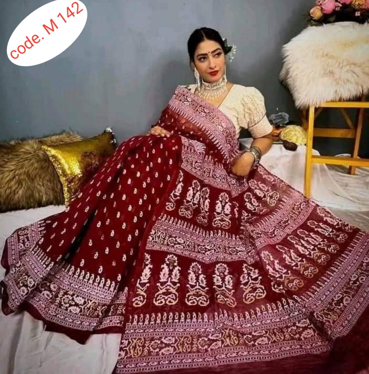 Half Silk saree code M 142