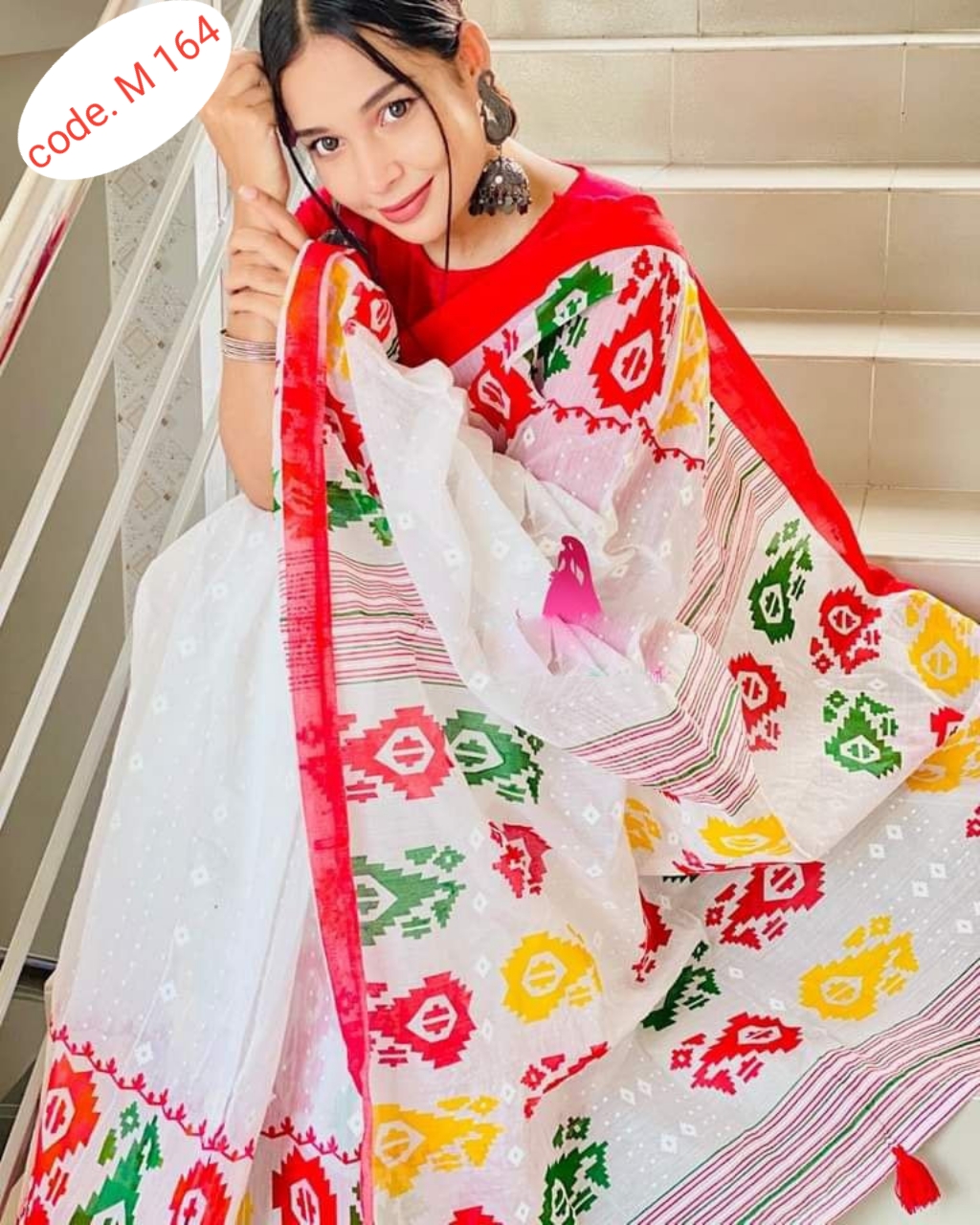 Half silk saree skin print kaj  code M 164