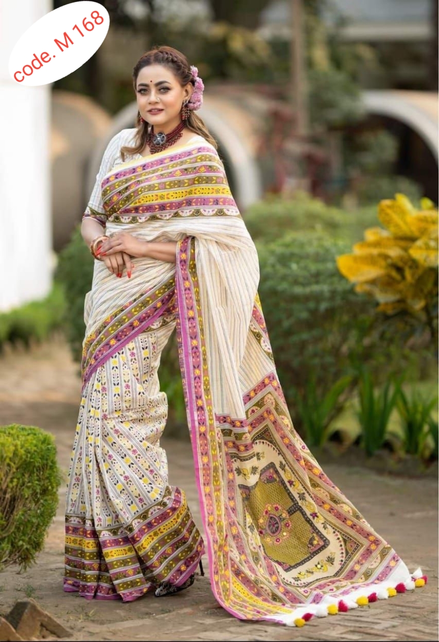 Half silk saree skin print kaj  code M 168