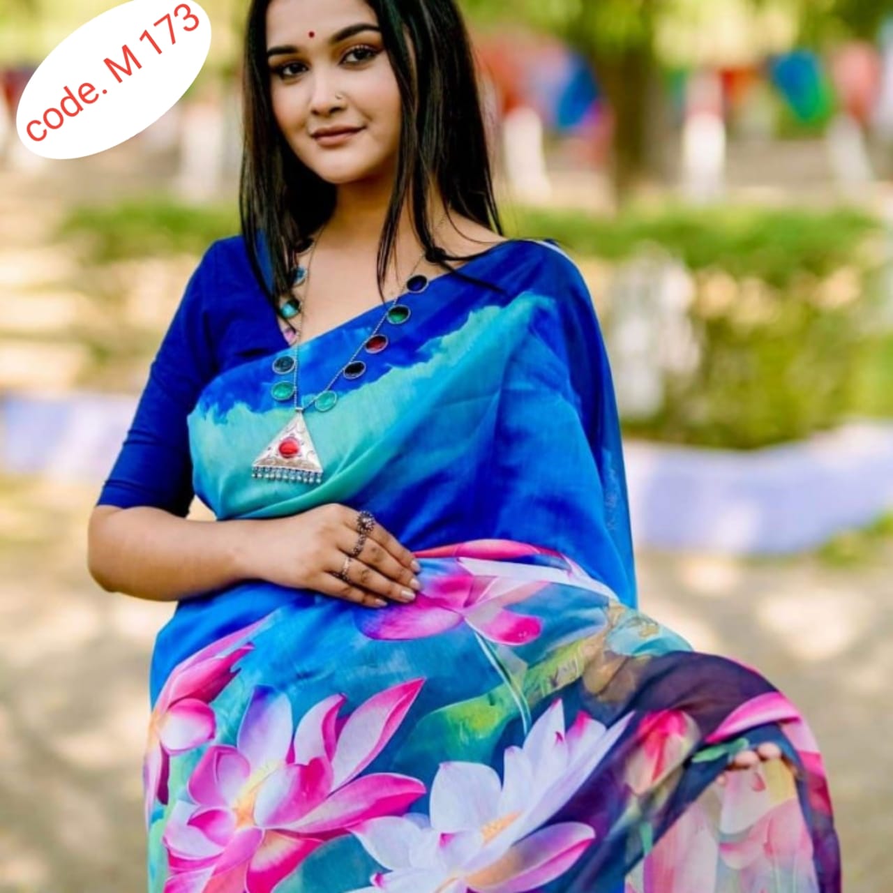 Chanderi silk digital print saree code.M 173