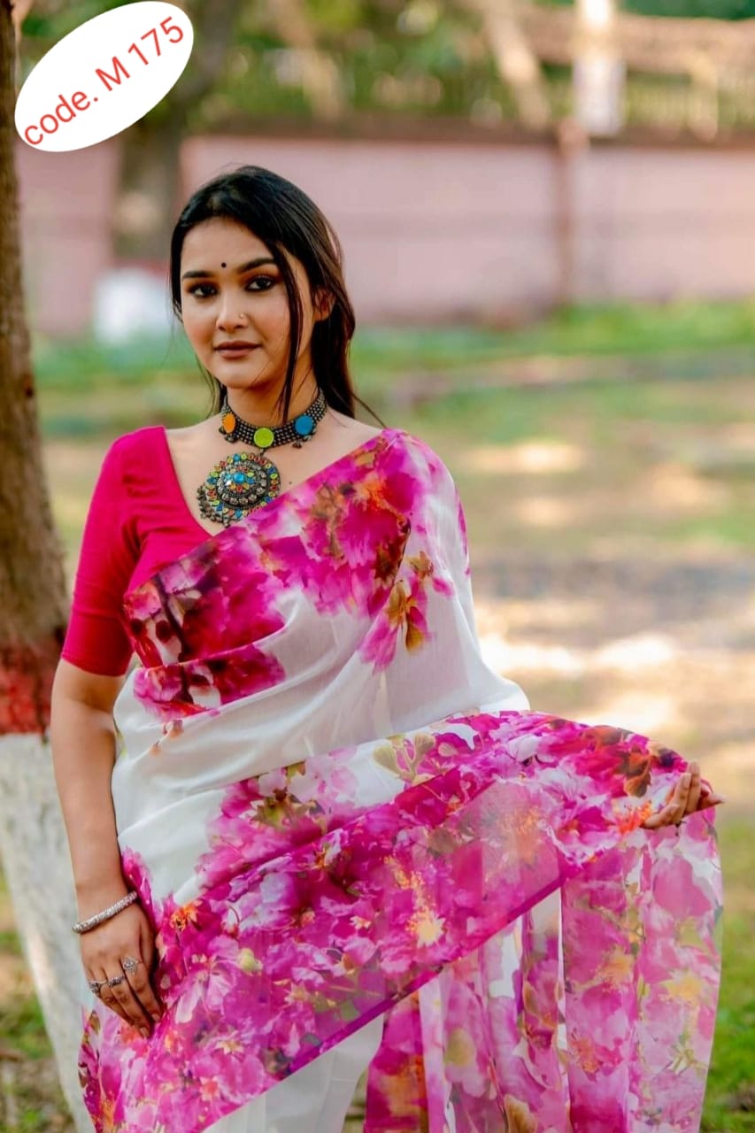 Chanderi silk digital print saree code.M 175