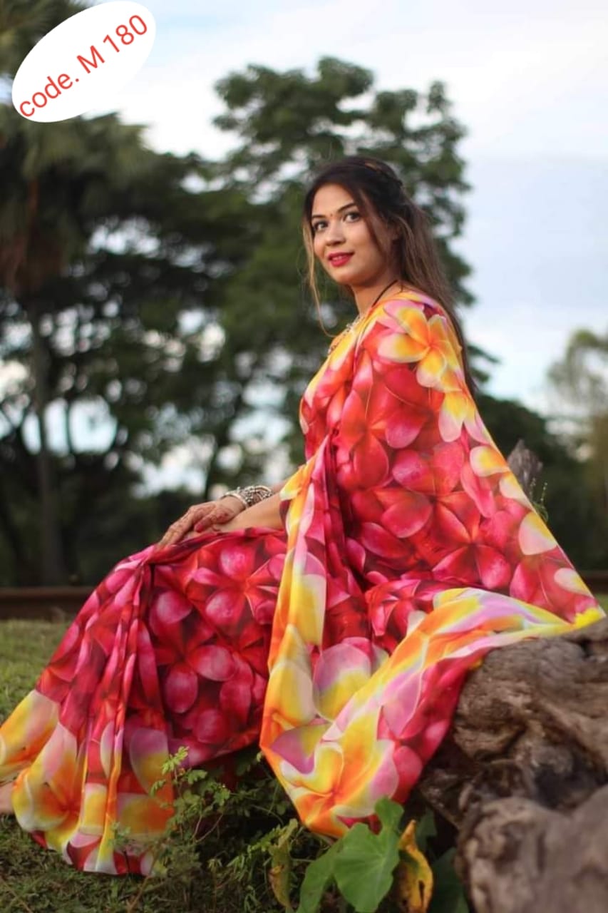 Chanderi silk digital print saree code.M 180