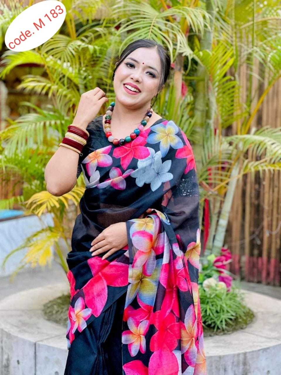 Chanderi silk digital print saree code.M 183