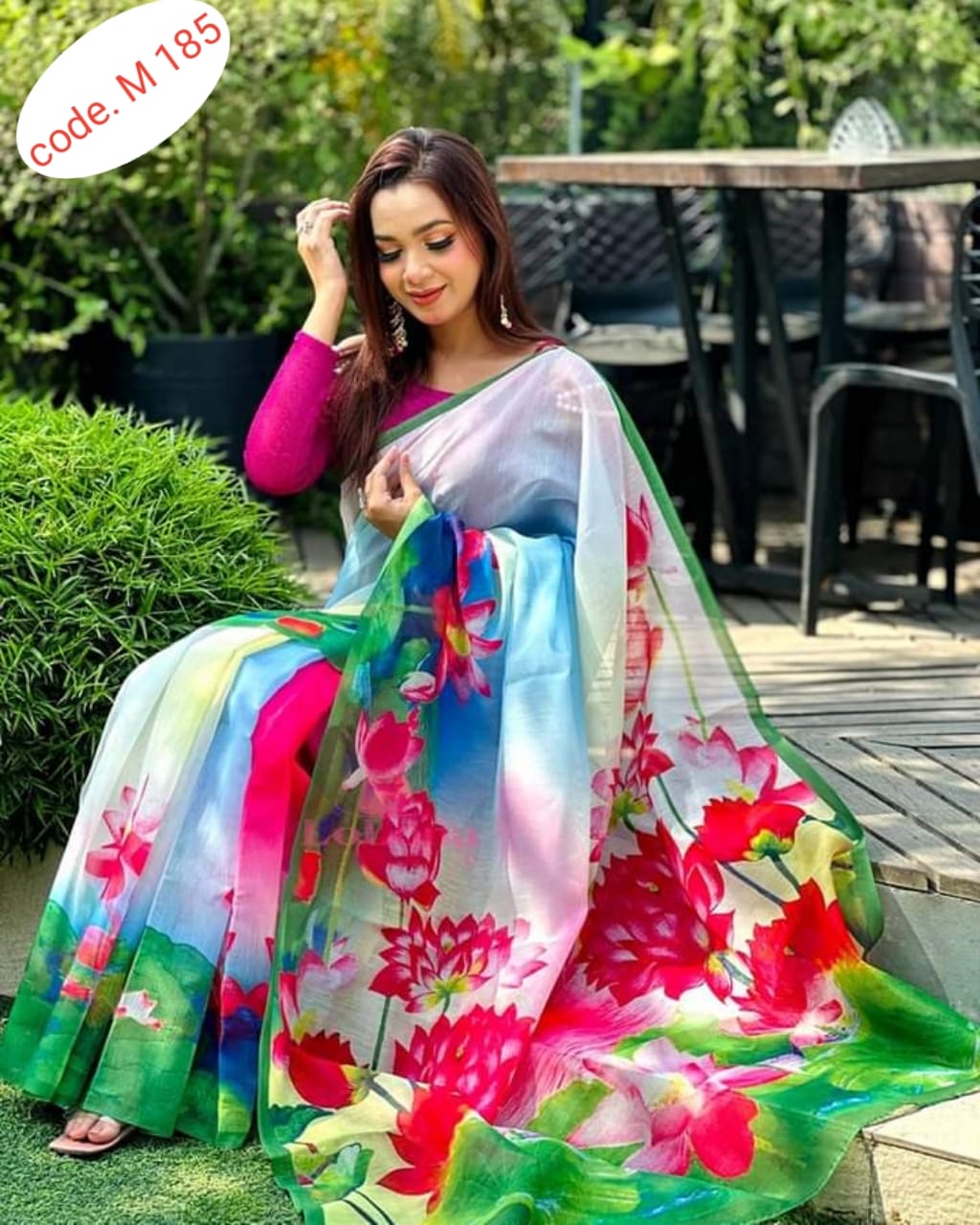 Chanderi silk digital print saree code.M 185