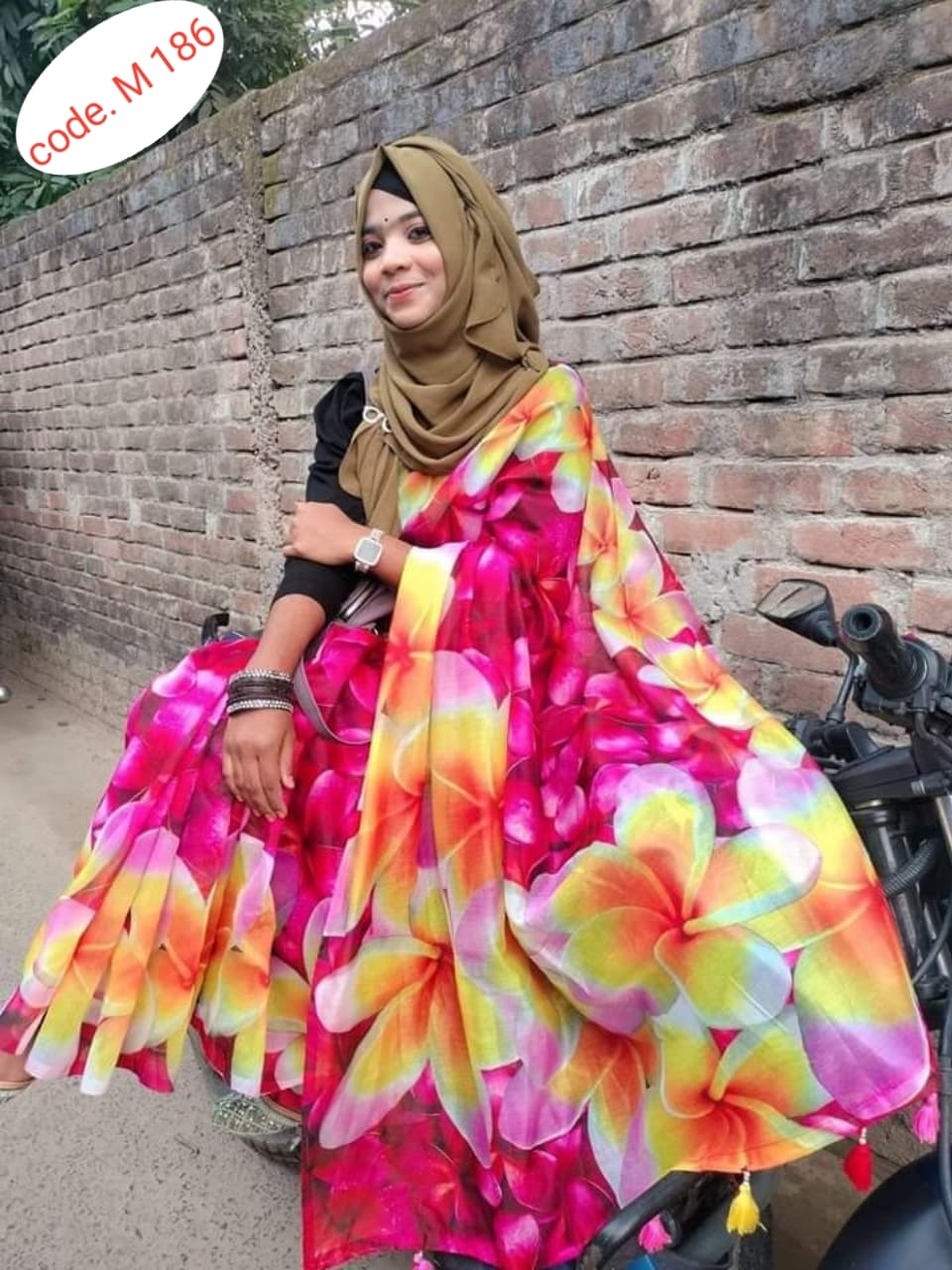 Chanderi silk digital print saree code.M 186