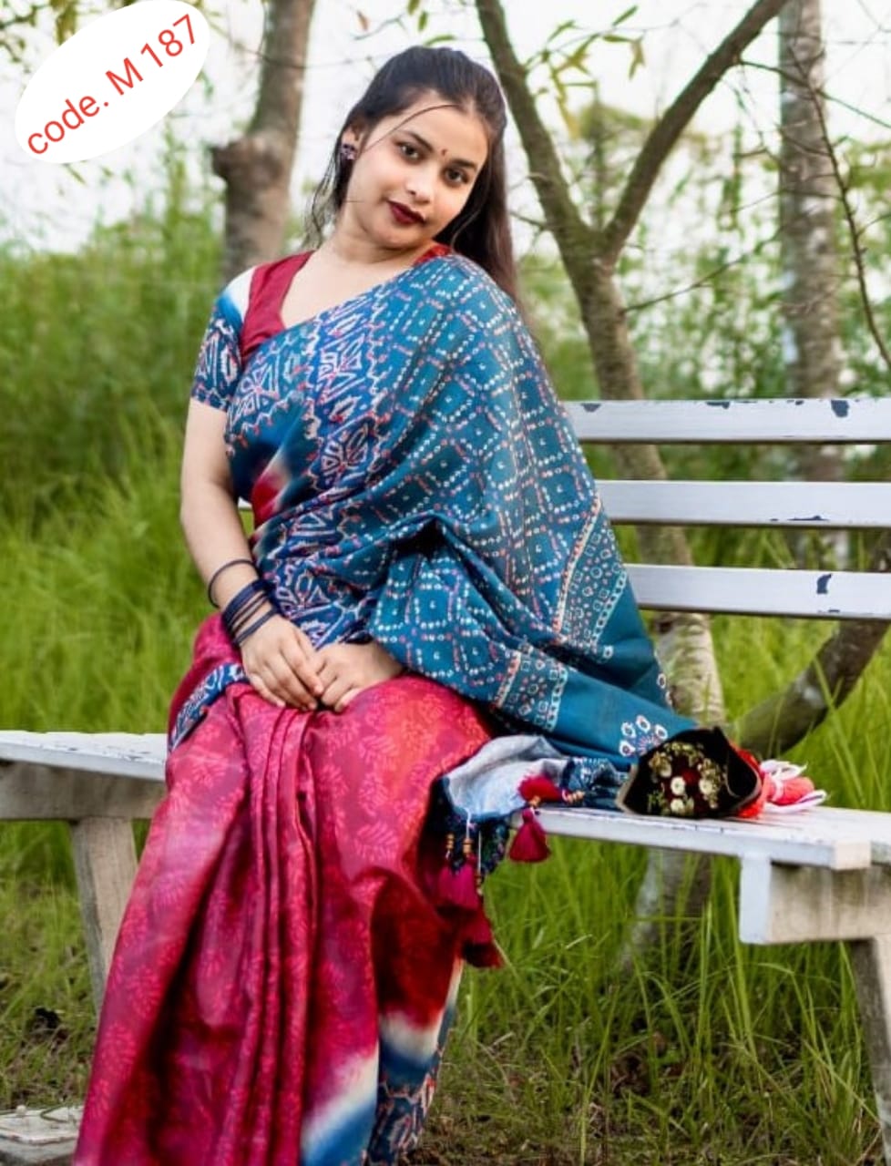 Chanderi silk digital print saree code.M 187