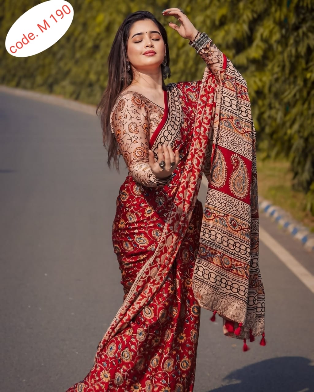 Chanderi silk digital print saree code.M 190