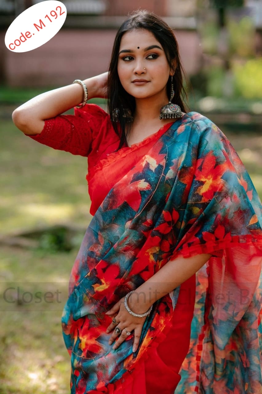 Chanderi silk digital print saree code.M 192