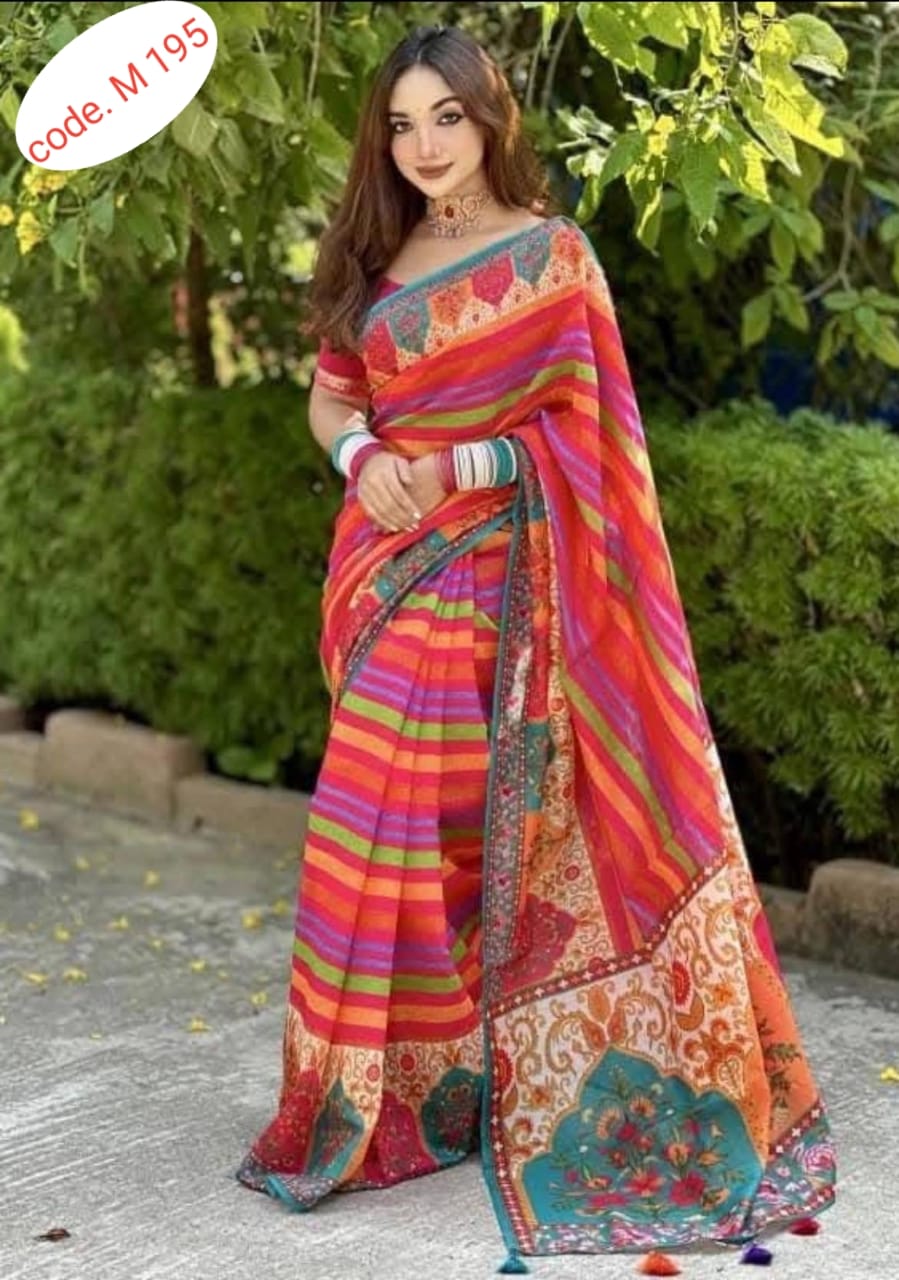 Chanderi silk digital print saree code.M 195