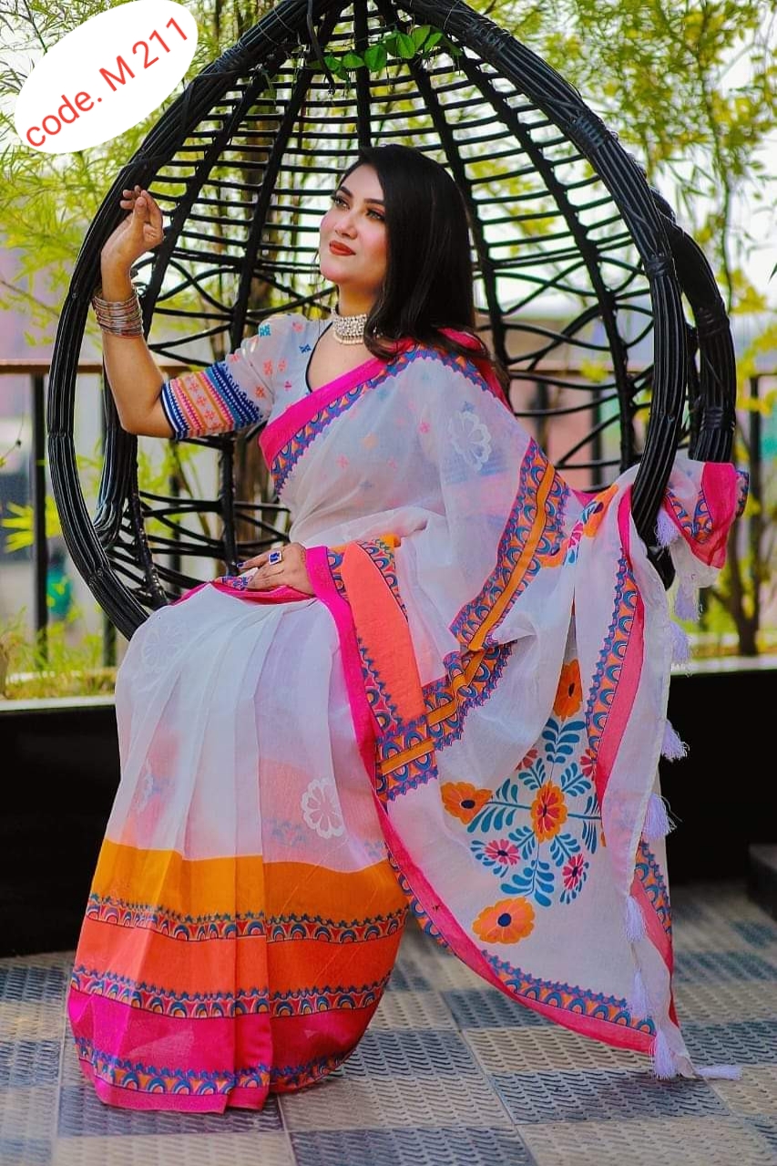 Half Silk Digital Print Saree code M 211